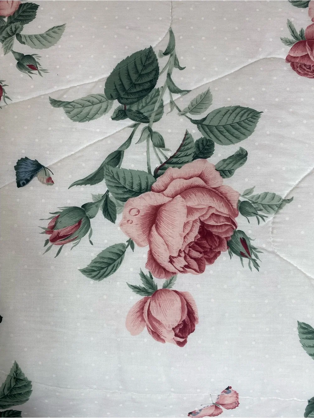 VTG 1990 JP Stevens Queen Bedspread Comforter Roses Butterflies
